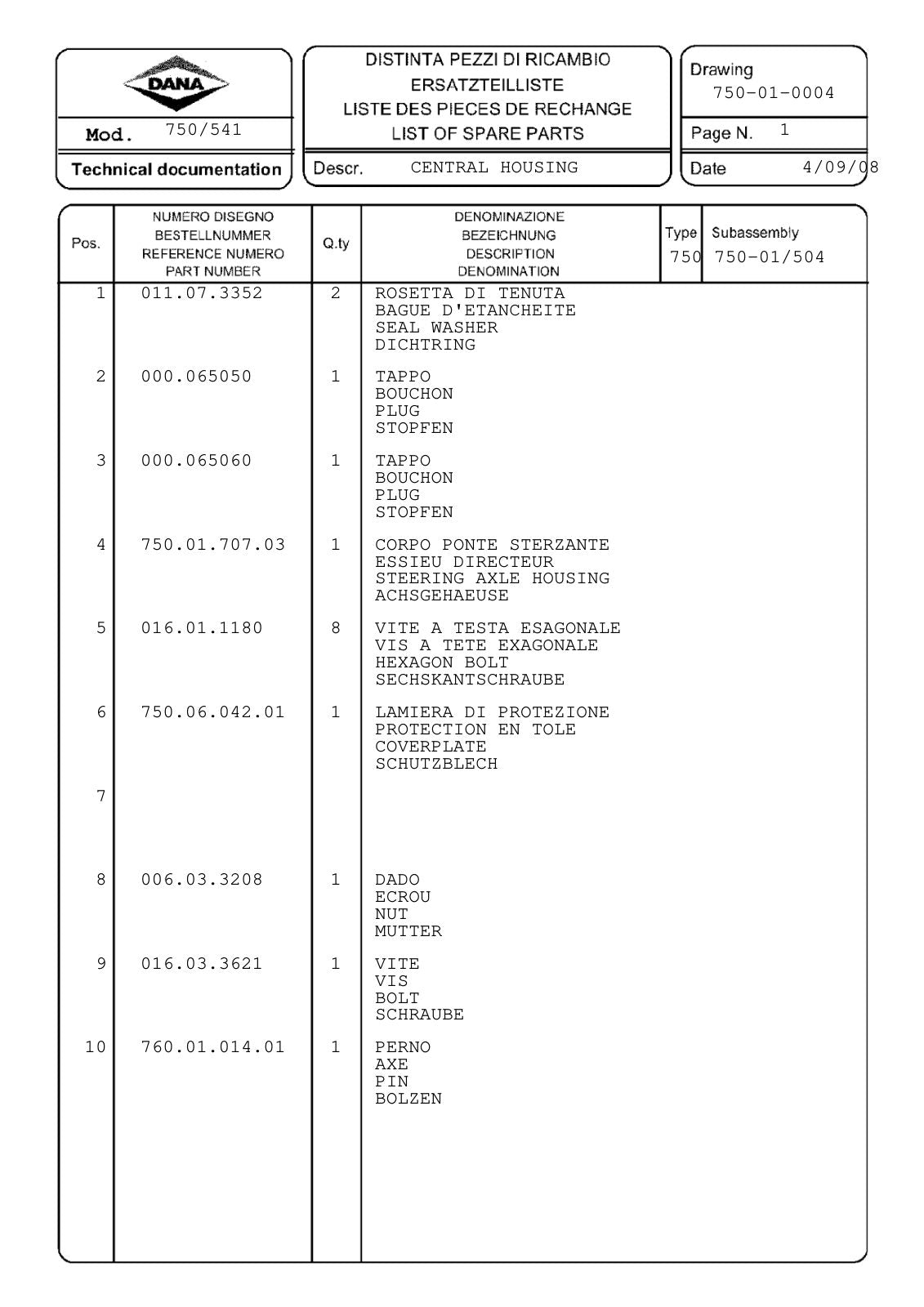 Dana Spicer 750/541 Front Axle Parts Catalog for Claas Tractor – sample page 1