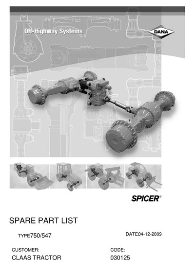 Dana Spicer 750/547 Front Axle Parts Catalog for Claas Tractor – cover