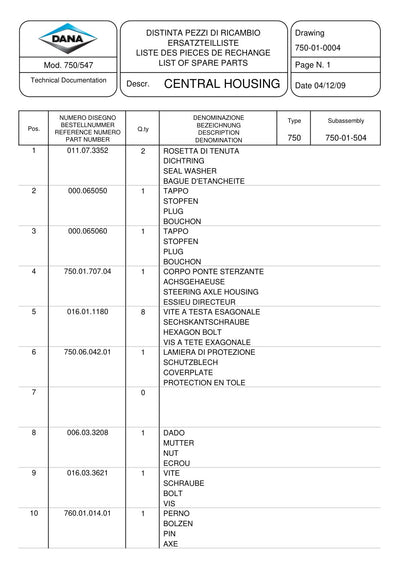 Dana Spicer 750/547 Front Axle Parts Catalog for Claas Tractor – sample page 1