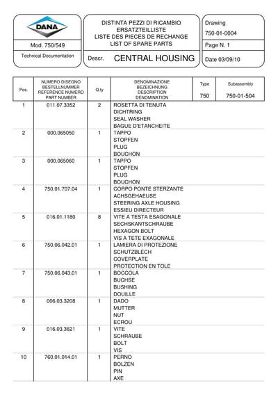 Dana Spicer 750/549 Front Axle Parts Catalog for Claas Tractor – sample page 1