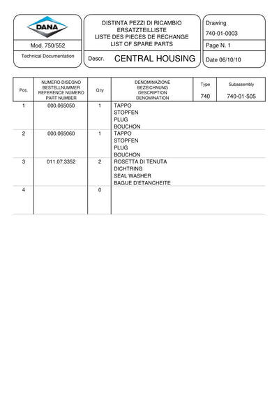 Dana Spicer 750/552 Front Axle Parts Catalog for Valtra Tractor – sample page 1