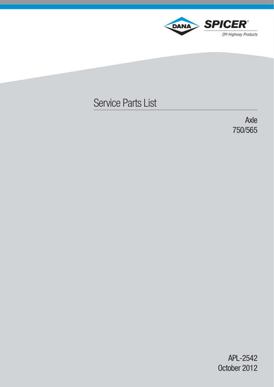 Dana Spicer 750/565 Front Axle Parts Catalog for Tractor – cover