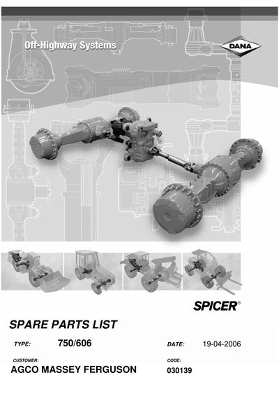Dana Spicer 750/606 Front Axle Parts Catalog for Massey Ferguson Tractor – cover