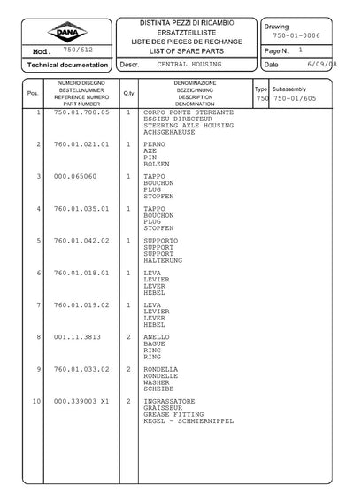 Dana Spicer 750/612 Front Axle Parts Catalog for Claas Tractor – sample page 1