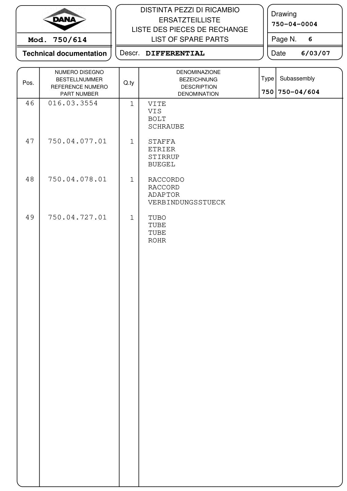Dana Spicer 750/614 Front Axle Parts Catalog for Massey Ferguson Tractor – sample page 3