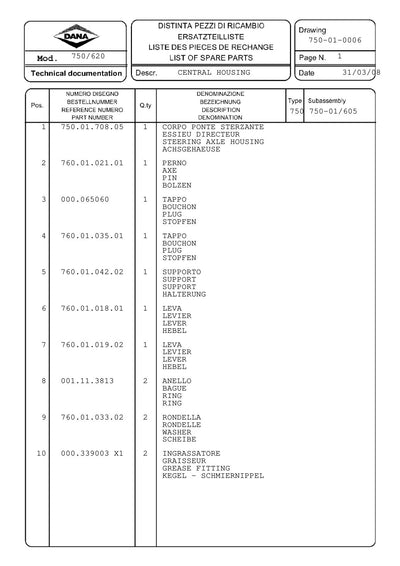 Dana Spicer 750/620 Front Axle Parts Catalog for Claas Tractor – sample page 1