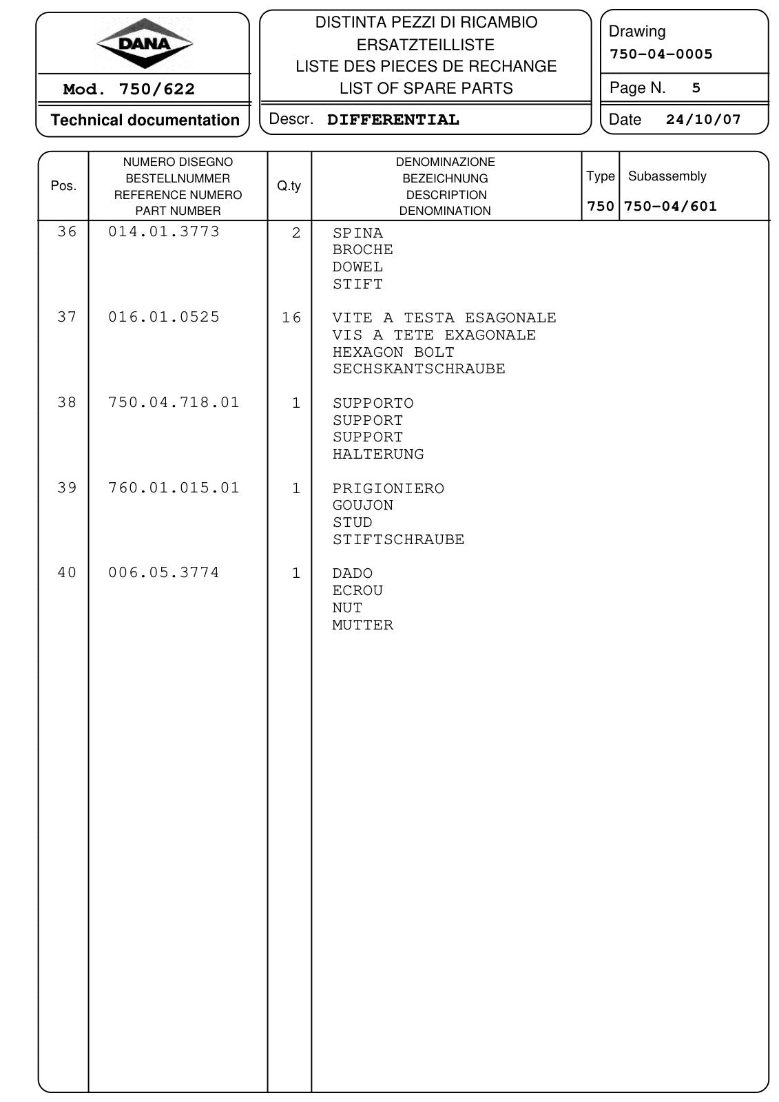 Dana Spicer 750/622 Front Axle Parts Catalog for Massey Ferguson Tractor – sample page 2