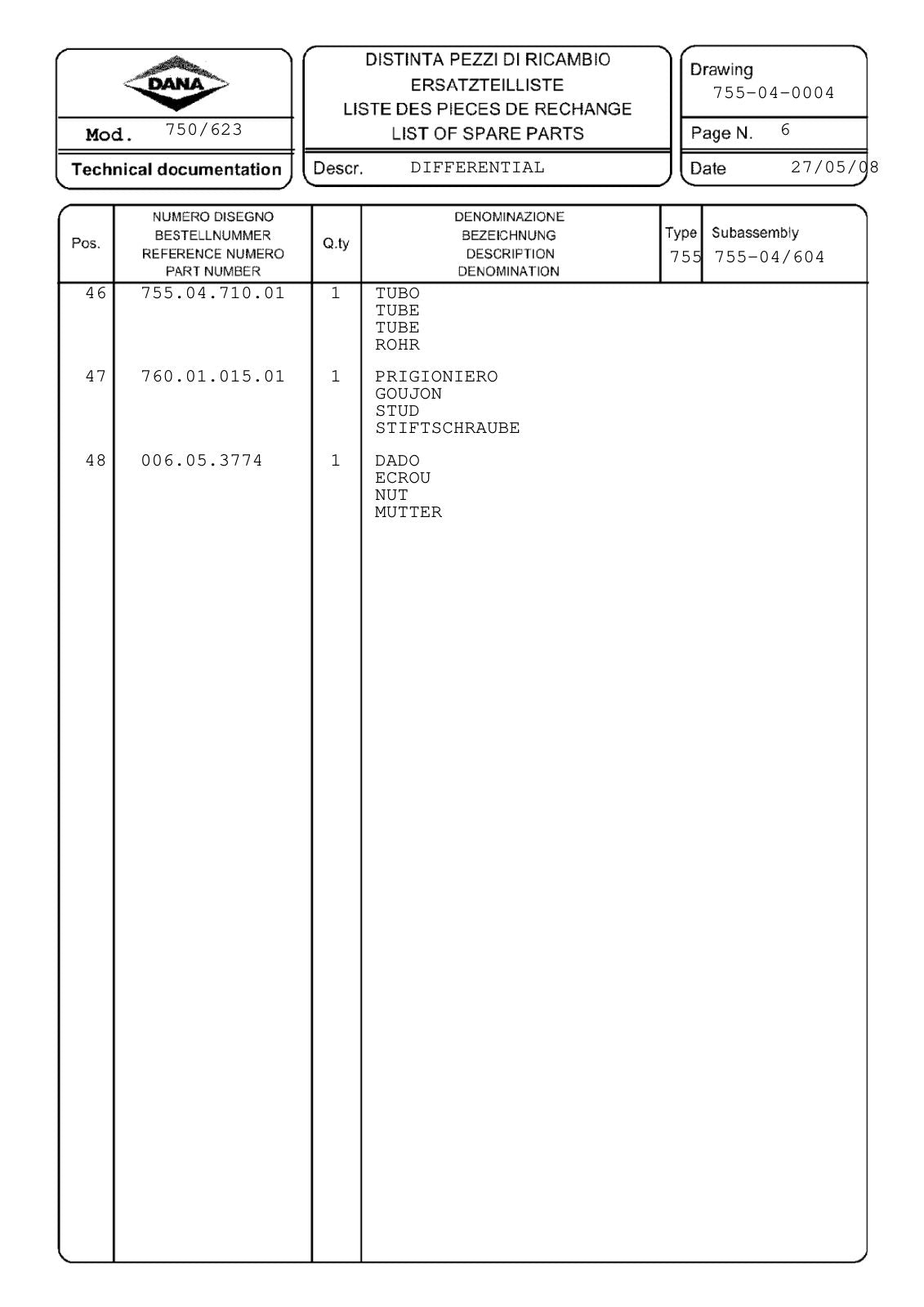 Dana Spicer 750/623 Front Axle Parts Catalog for Massey Ferguson Tractor – sample page 2