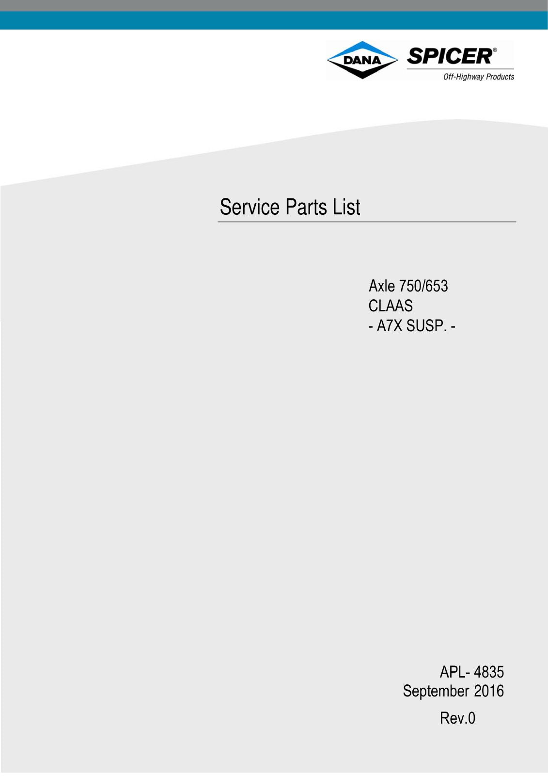 Dana Spicer 750/653 Front Axle Parts Catalog for Claas Tractor – cover