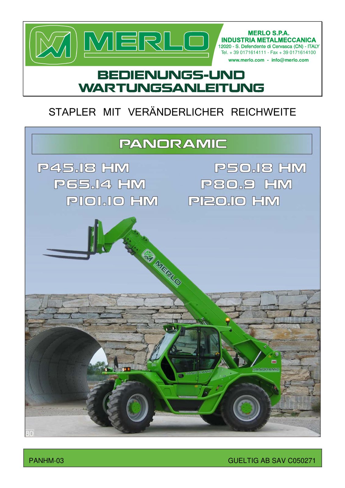 Merlo Panoramic P120.10, P101.10, P65.14, P50.18, P45.18 K, HM, Modular Service Manual Set (German) – cover