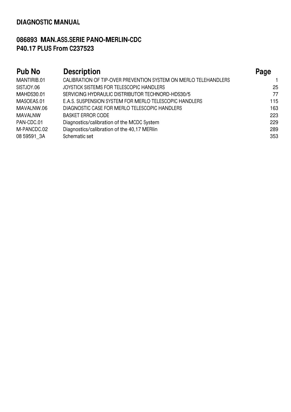 Merlo Panoramic P40.17 Plus Diagnostic Manual (from S/N C237523) – sample page 1