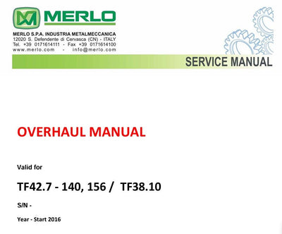 Merlo Turbofarmer Modular TF42.7 - 140, 156 and TF38.10 Service Manual, Mechanic Manual, Maintenance Manual English version [PDF]