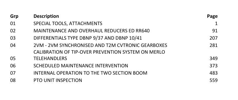 Merlo Turbofarmer Modular TF42.7 - 140, 156 and TF38.10 Service Manual, Mechanic Manual, Maintenance Manual English version [PDF]