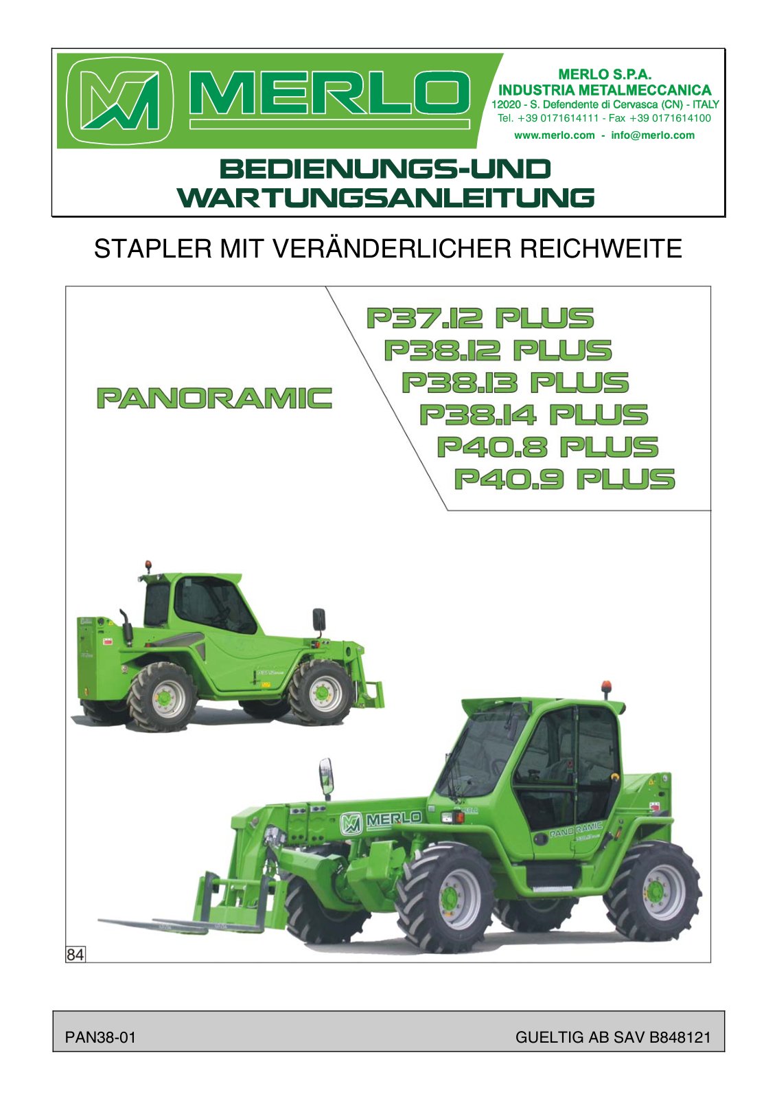 Merlo Panoramic P40.8, P40.9, P35.13, P38.12, P38.13, P38.14 Service Manual Set with Diagrams (German) – cover