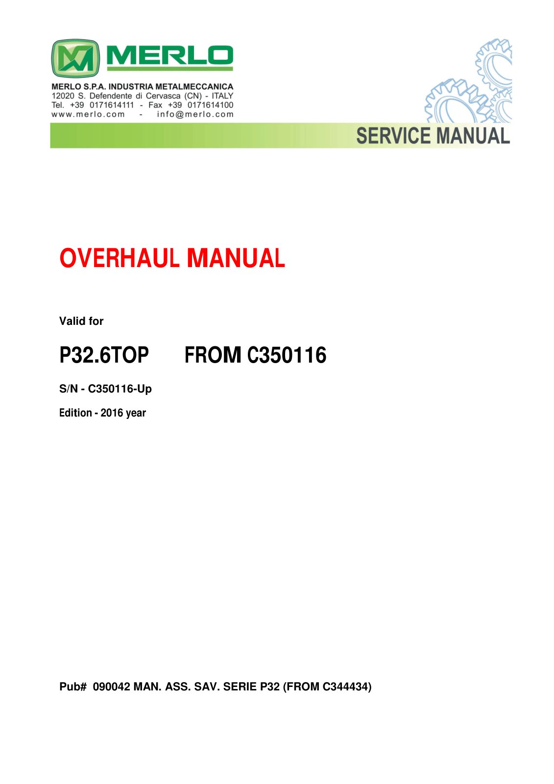 Merlo P32.6 Top Overhaul & Diagnostic Manual (from S/N C350116) – cover