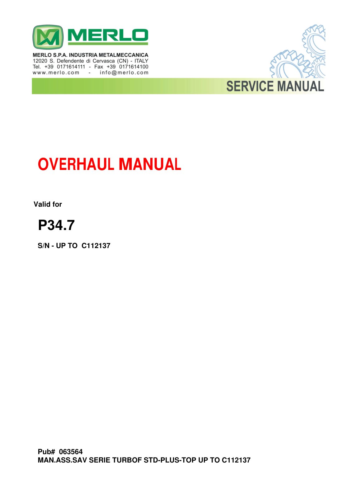 Merlo P34.7 Overhaul & Diagnostic Manual (up to S/N C112137) – cover