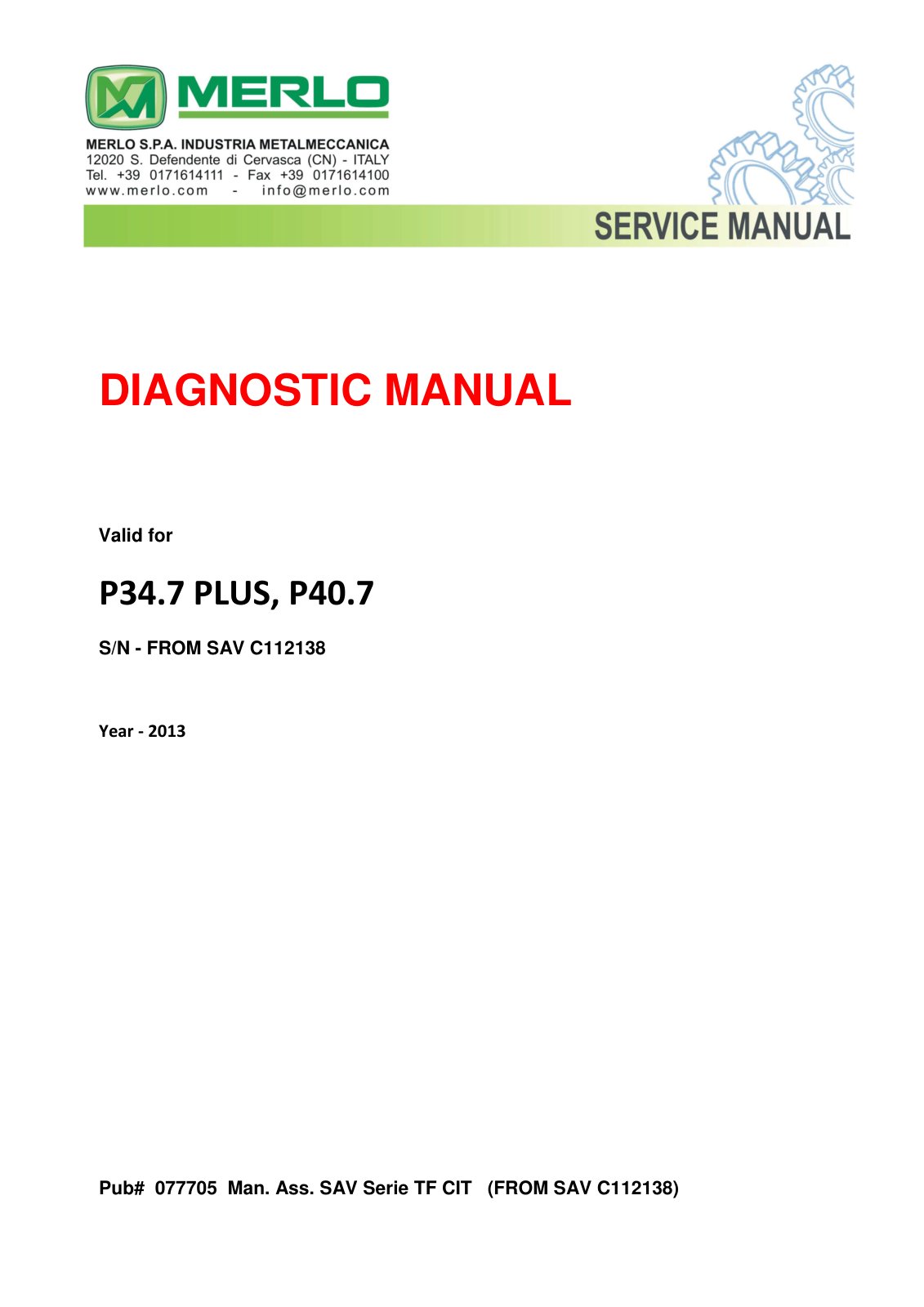 Merlo P34.7 Plus, P40.7 Diagnostic Manual (from S/N C112138) with Electrical Schematic – cover