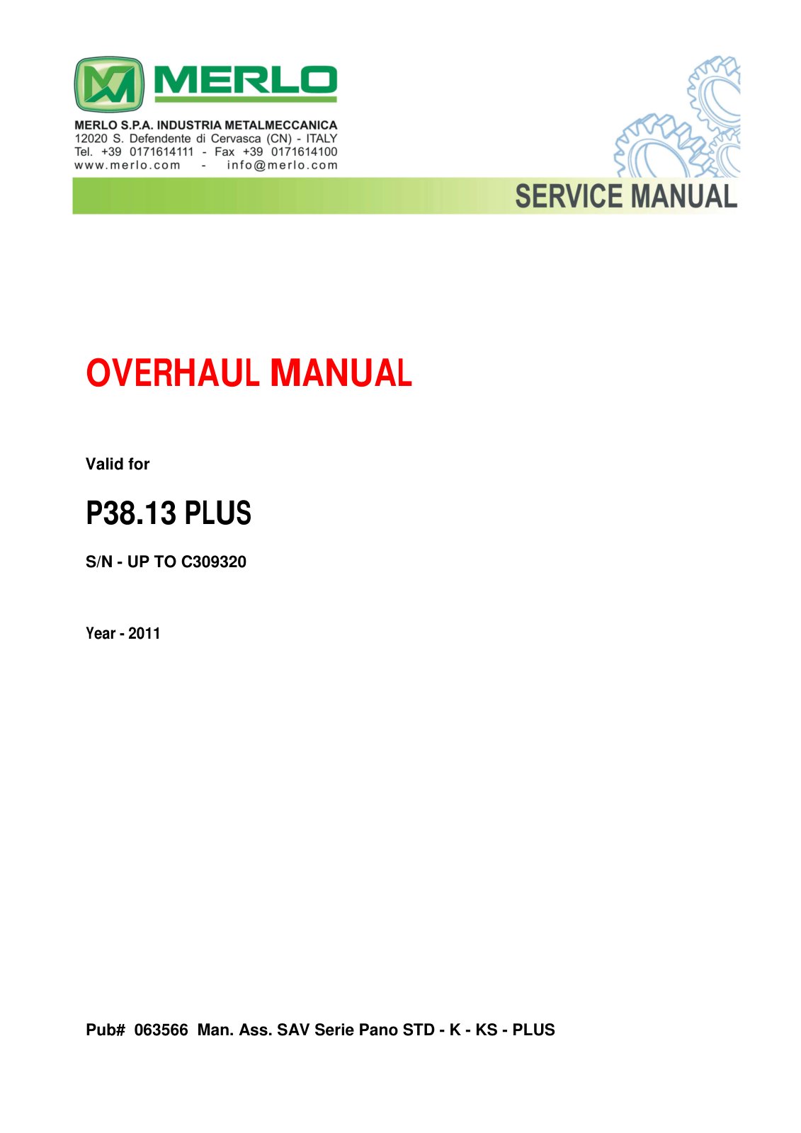 Merlo P38.13 Plus Overhaul & Diagnostic Manual with Electrical Schematic (up to S/N C309320) – cover