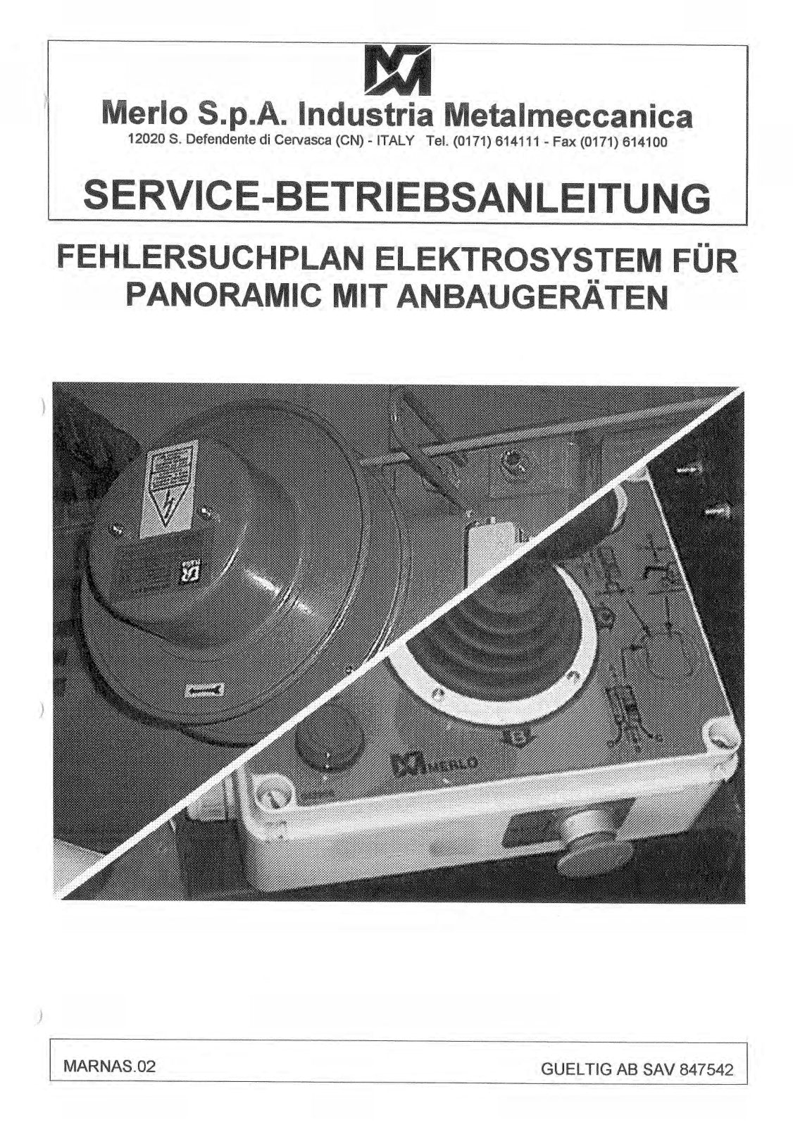 Merlo Panoramic EV, EVN, EVS up to 1998 Electrical Diagrams & Manuals (German/English) – cover