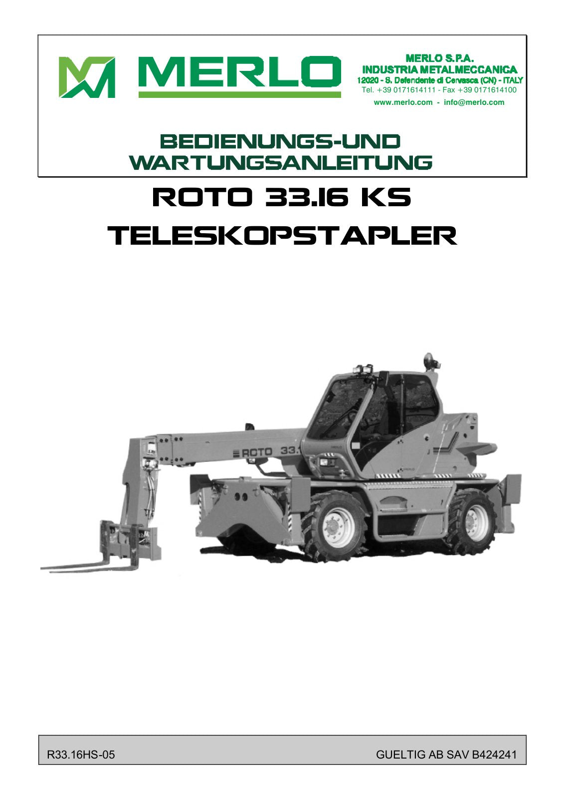 Merlo Roto K, KS R30.16, R33.16, R33.13, R35.13 Service Manual Set with Diagrams (German) – cover