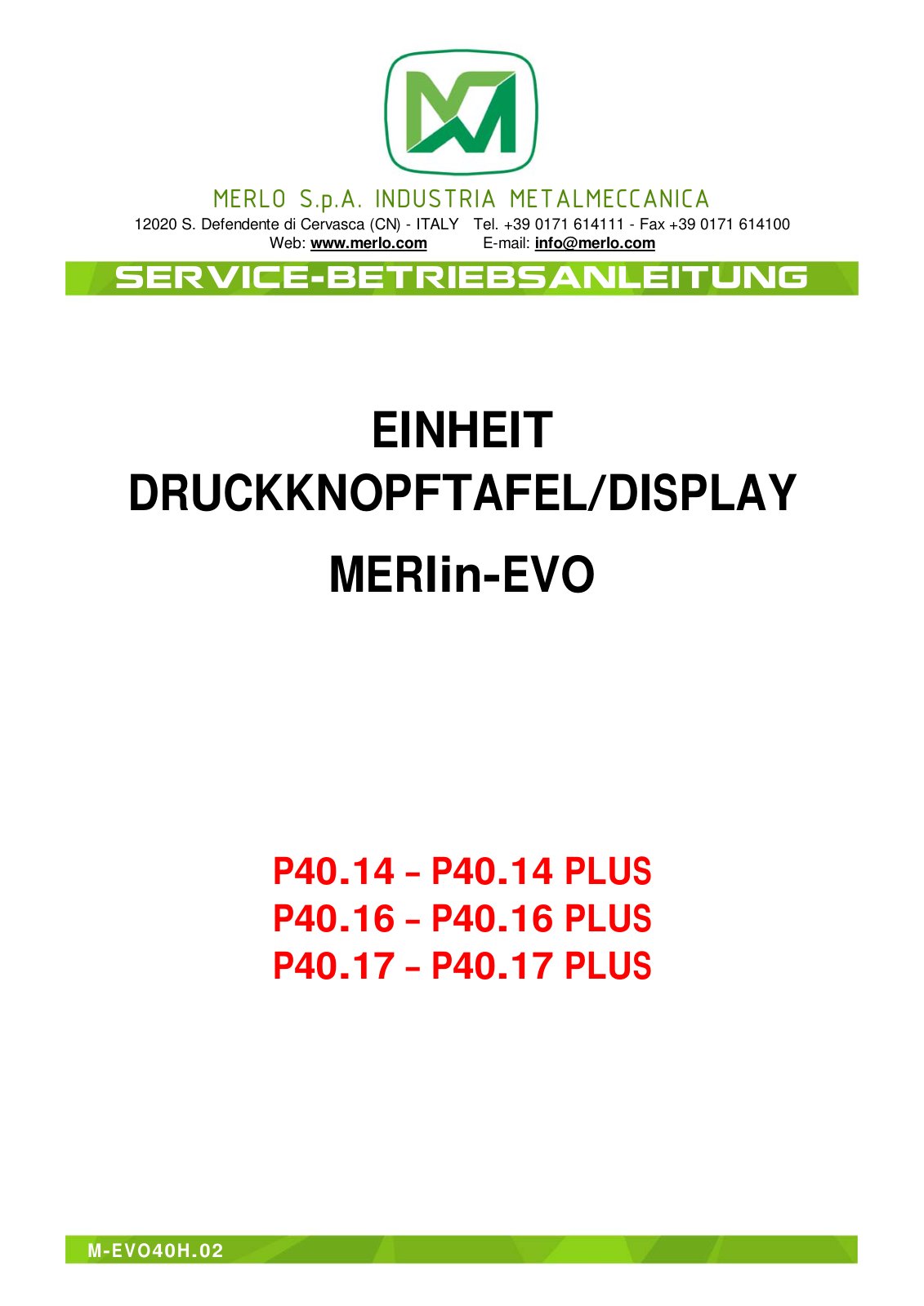 Merlo Panoramic P40.16, P40.17, P40.16K, P40.17K Service Manual Set with Diagrams (German) – cover