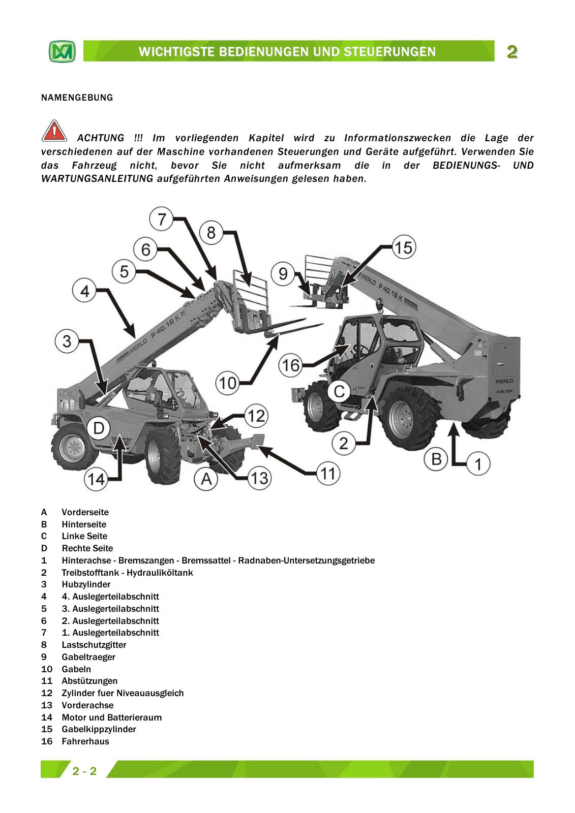 Merlo Panoramic P40.16, P40.17, P40.16K, P40.17K Service Manual Set with Diagrams (German) – sample page 1